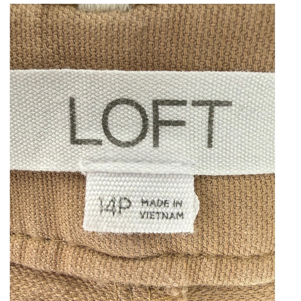 LOFT Womens Palmer Wide Leg Cropped Pants Tan Size 14P Neutral Preppy Casual - Picture 2 of 12
